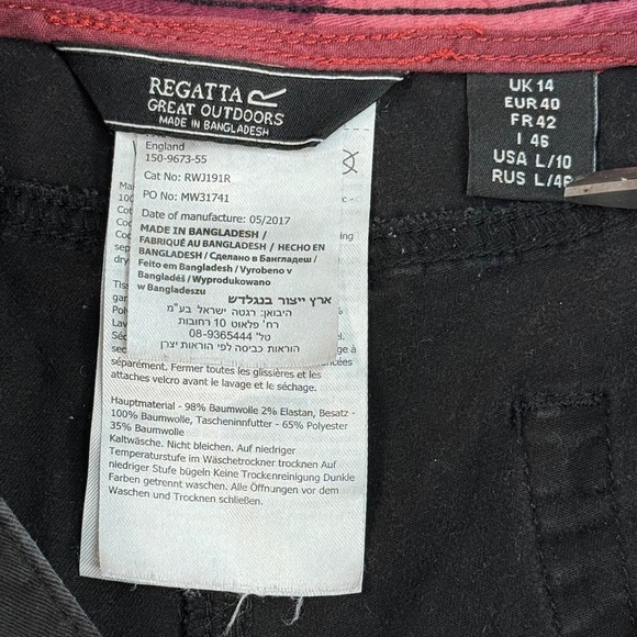 Regatta Great Outdoors Straight Leg Pants Womens Size L/10 Black Pocket Logo - Picture 3 of 9